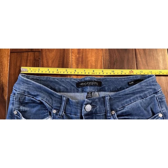 Eva Longoria Flare Distressed Slit Women’s Blue Denim Jeans Size 12 - Picture 13 of 16